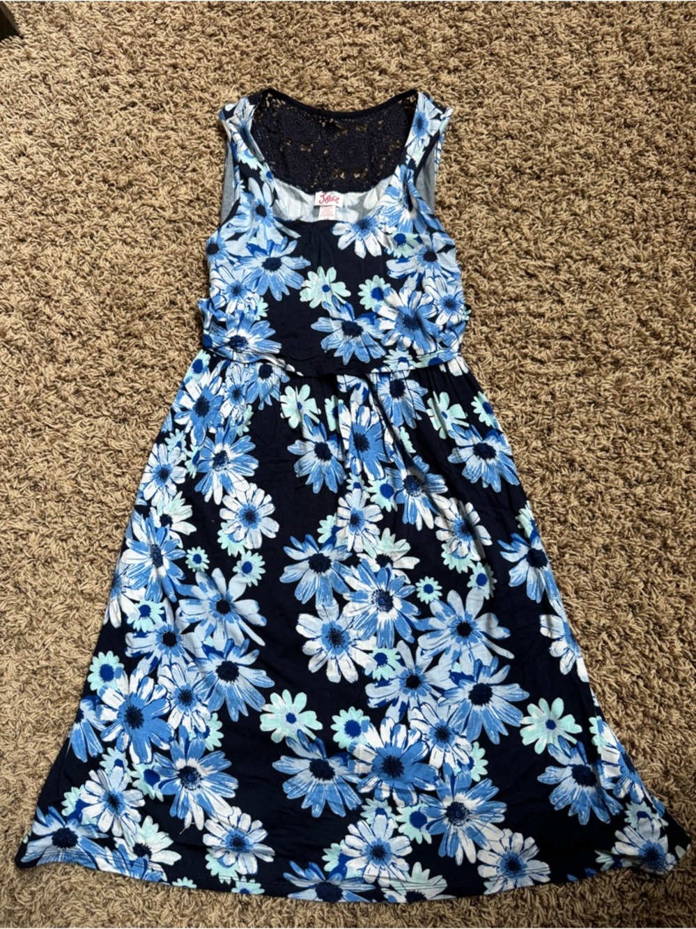 Justice Navy Blue Floral Lace-Back Dress size 14